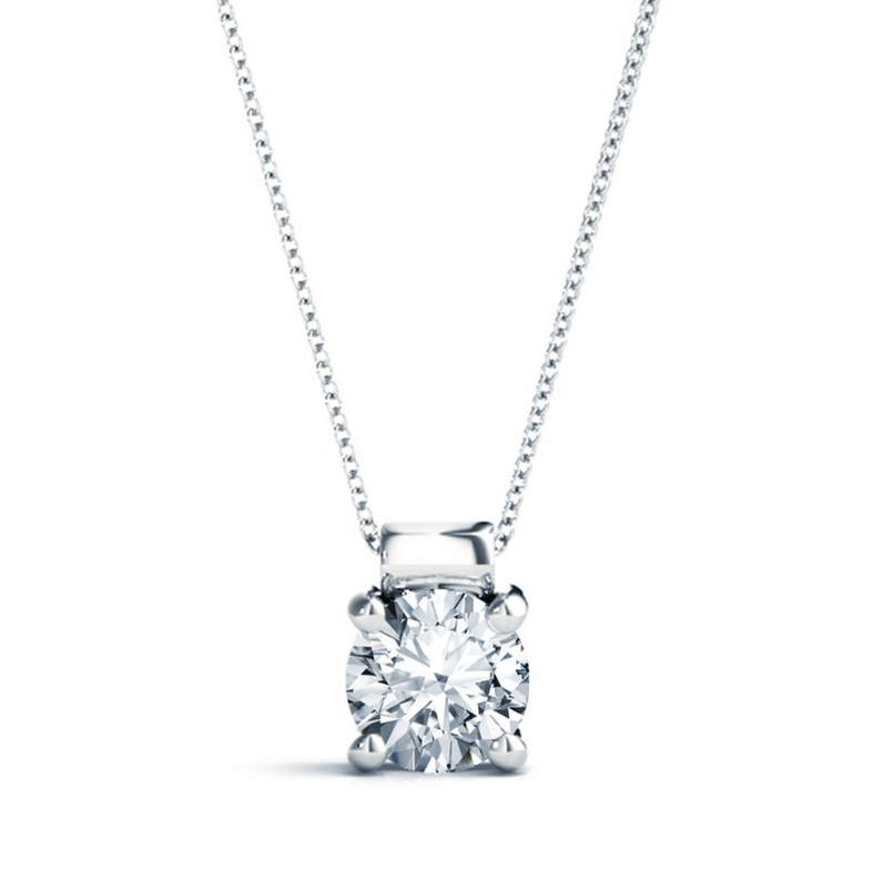 Diamond pendant. Round Diamond set in a White Gold Chain. Made by Diamond and Gold Warehouse. Holiday Gift Guide
