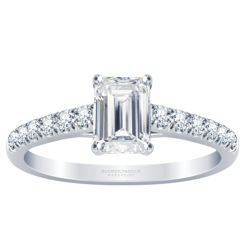 Pave Style Emerald Cut Diamond Engagement Ring