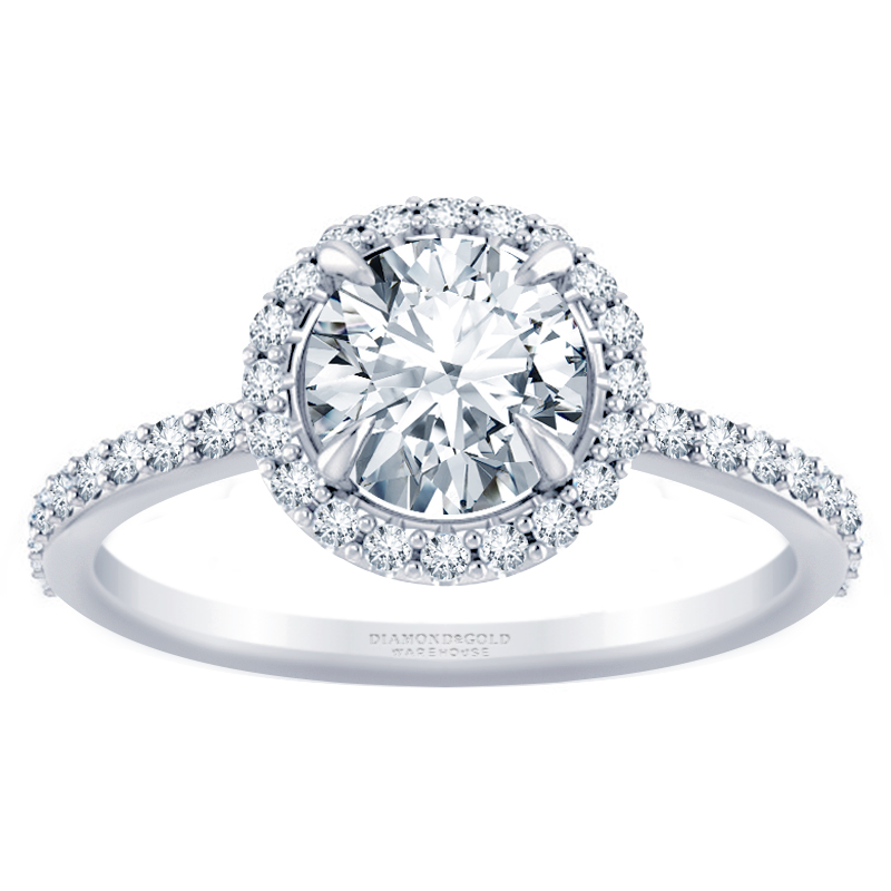 Round Diamond Engagement Ring -Pave Style with Diamond Halo by Diamond and Gold Warehouse in Dallas, Texas. 