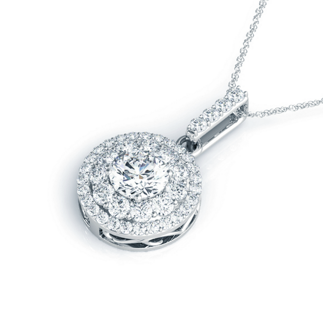 Crocker's Collection Oval Shape Gemstone & Halo Diamond Station Necklace  99358CFFHEMNKWG - Crocker's Jewelers