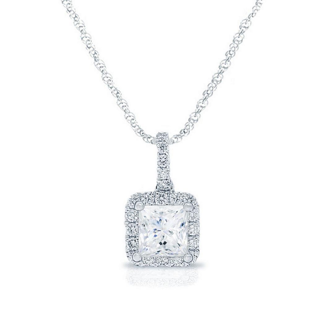 0.70ctw Princess Diamond Halo Necklace18k White Gold at Di