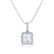 0.70ctw Princess Diamond Halo Necklace, 18k White Gold