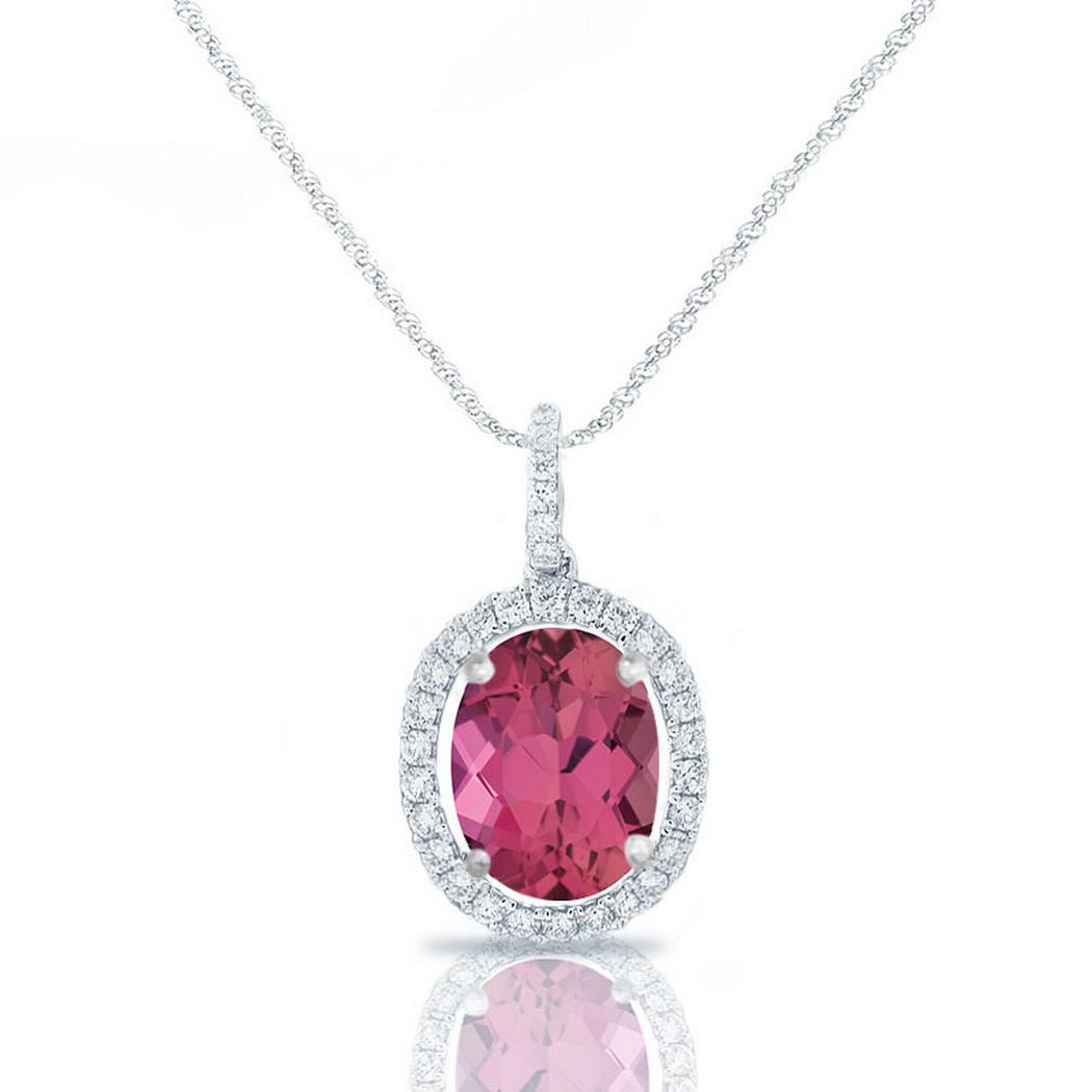 AFFY Cushion Cut Simulated Pink Tourmaline Solitaire Pendant Necklace in 14k Solid Gold 