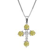 Yellow Sapphire and Diamond Cross Necklace