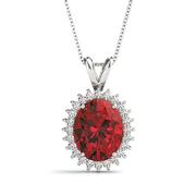 Oval Ruby Diamond Halo Necklace