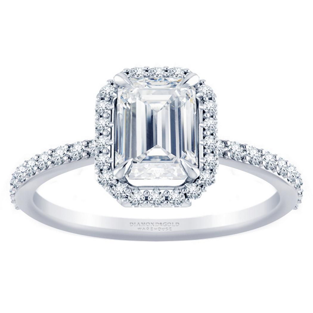 Emerald Diamond Halo Engagement Ring