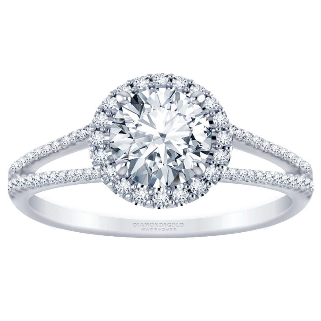 Round Diamond Split Halo Engagement Ring