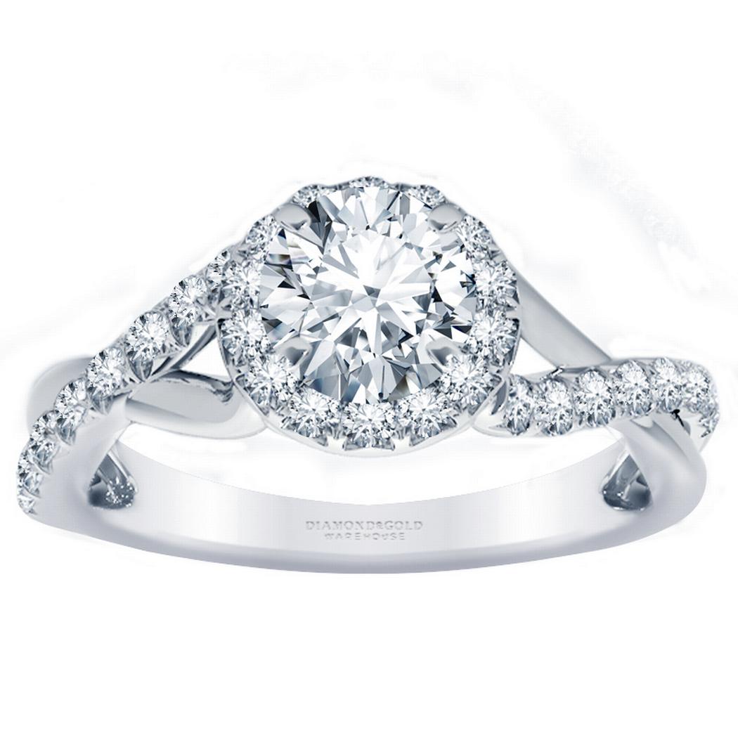 Twisted Diamond Halo Engagement Ring