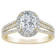 Oval Diamond Halo Engagement Ring - Three Row