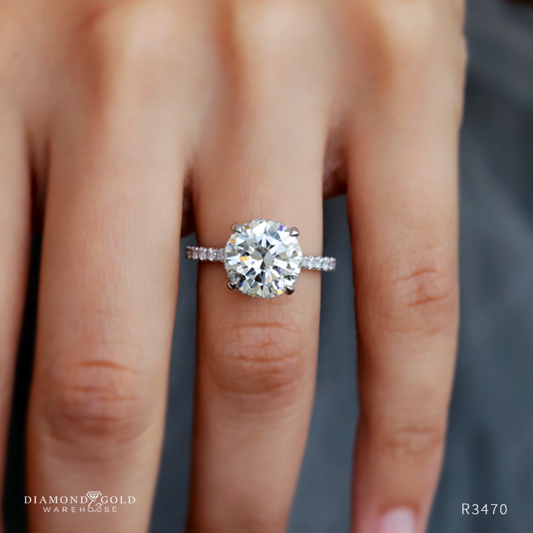 2.00ct Round Lab Grown Diamond Engagement Ring with Hidden Diamond Halo and  Diamond Shank on 14K White Gold