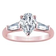 Three Stone Pear Diamond Engagement Ring - With Baguettes 