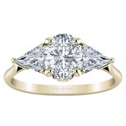 Three Stone Oval Diamond Engagement Ring- With Triangles