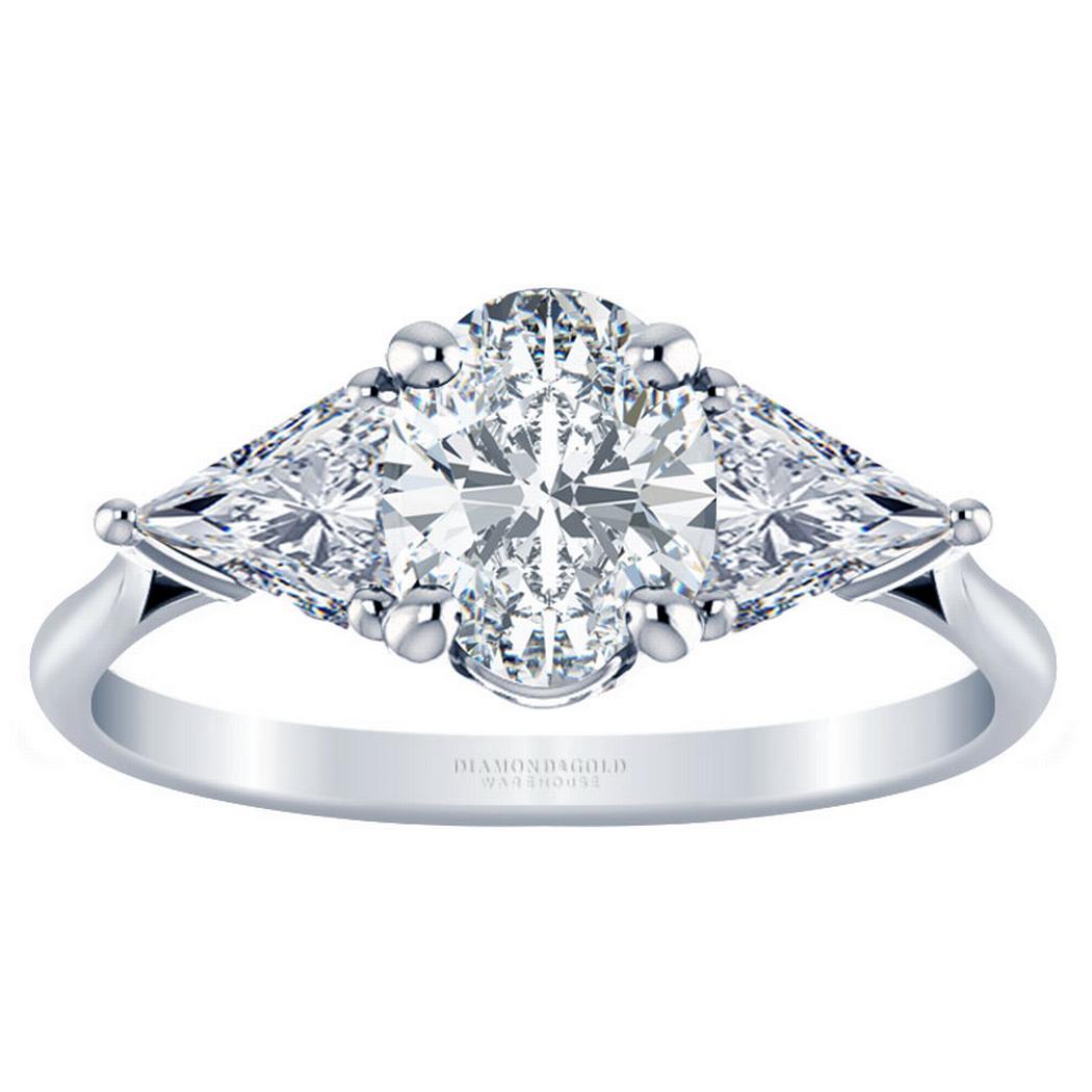 Three Stone Oval Diamond Engagement Ring- With Triangles
