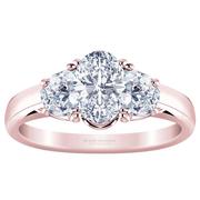 Three Stone Oval Diamond Engagement Ring - With Half Moons