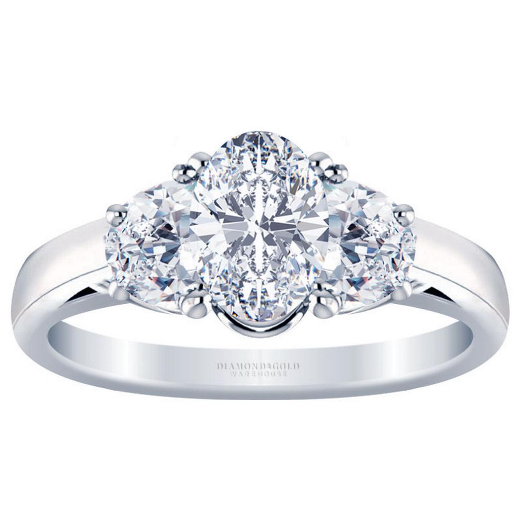 Three Stone Oval Diamond Engagement Ring - With Half Moons