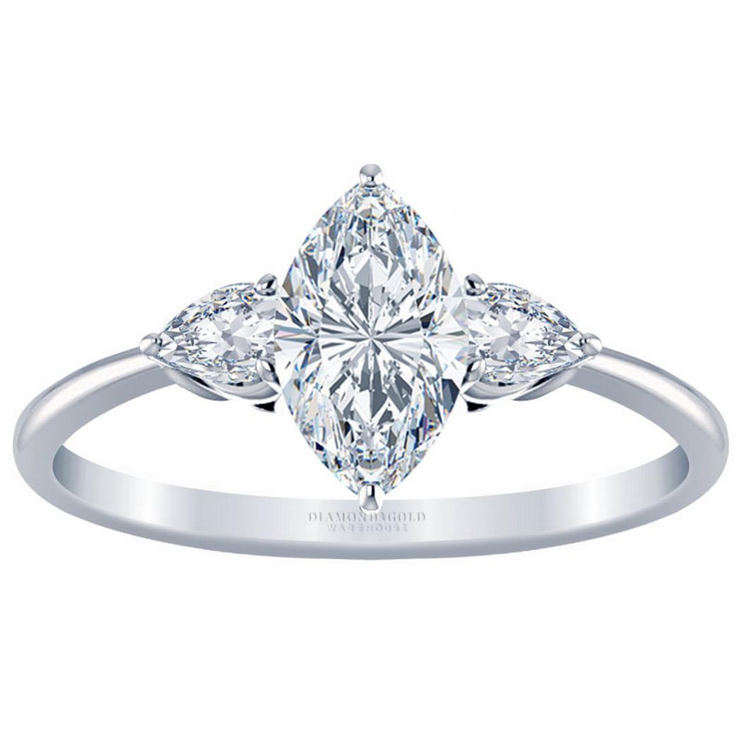 Marquise Three Stone Engagement Ring with Pear shape sides