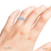 Three Stone Emerald Diamond Engagement Ring - Pave Style