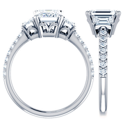 Three Stone Emerald Diamond Engagement Ring - Pave Style