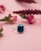 Blue Sapphire Ring - With Diamond Halo