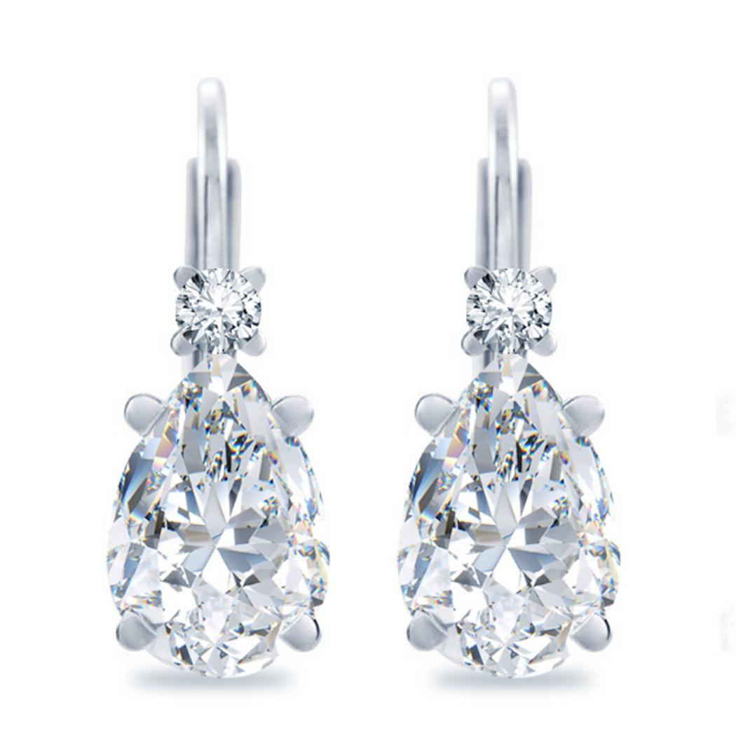 Diamond Pear Basket Earrings, Lever Back