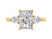 Radiant Diamond Three Stone Engagement Ring with Pear Side Stones