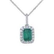 Emerald Halo Pendant Necklace 0.84ct 