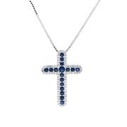 Sapphire and Diamond Cross Pendant Necklace