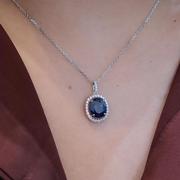 Blue Sapphire Oval Halo Necklace 2.09 Carat