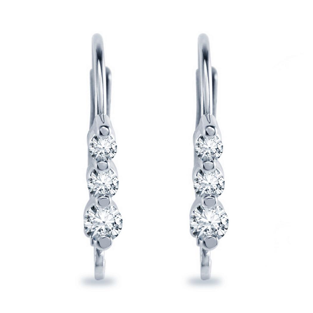Three Stone Diamond Earring, Lever Back