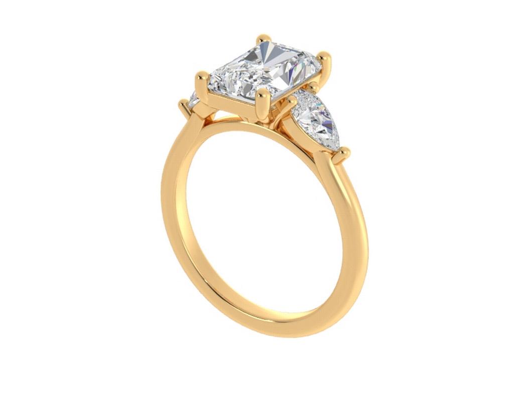 Radiant Diamond Three Stone Engagement Ring with Pear Side Stones ...