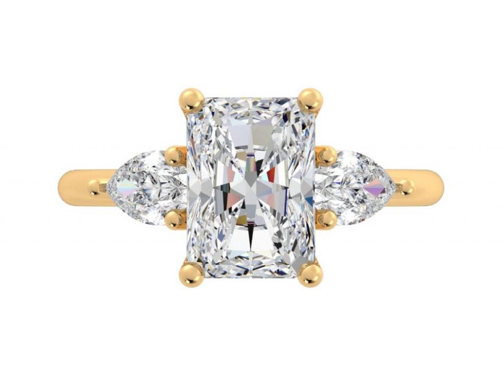 Radiant Diamond Three Stone Engagement Ring with Pear Side Stones ...