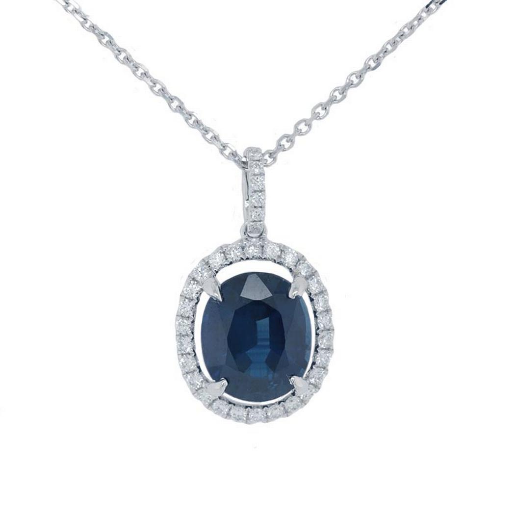 Blue Sapphire Oval Halo Necklace 2.09 Carat
